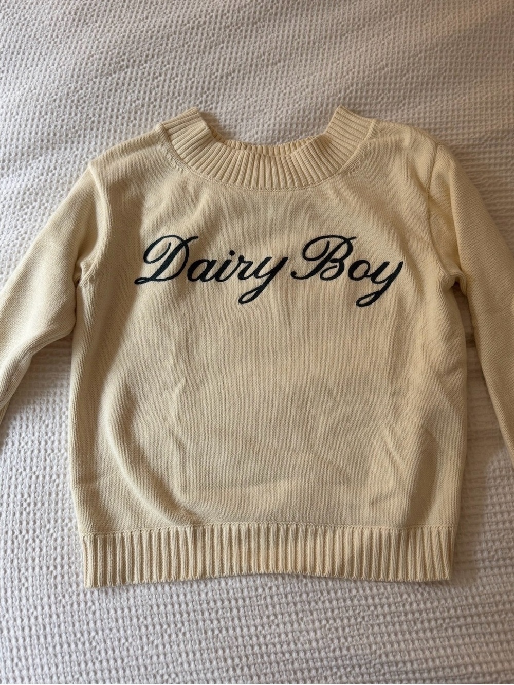 Dairy Boy Script Logo Cream Crewneck Sweater